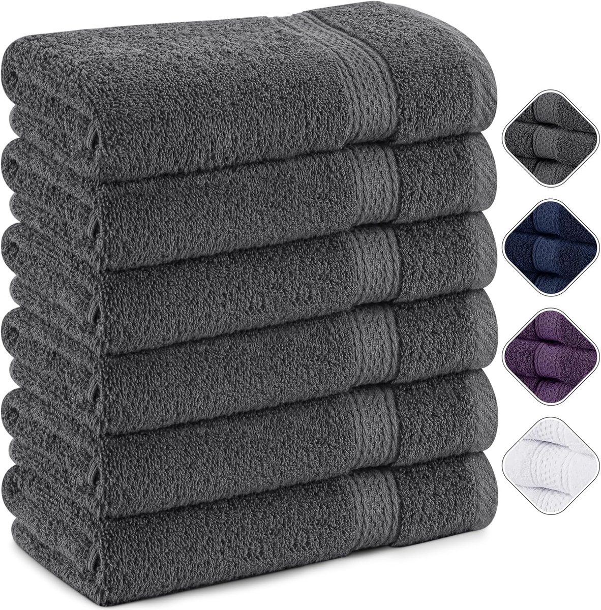 Towels - 6 stuks badstof handdoeken 50x100 cm met ophanglus (Grijs)