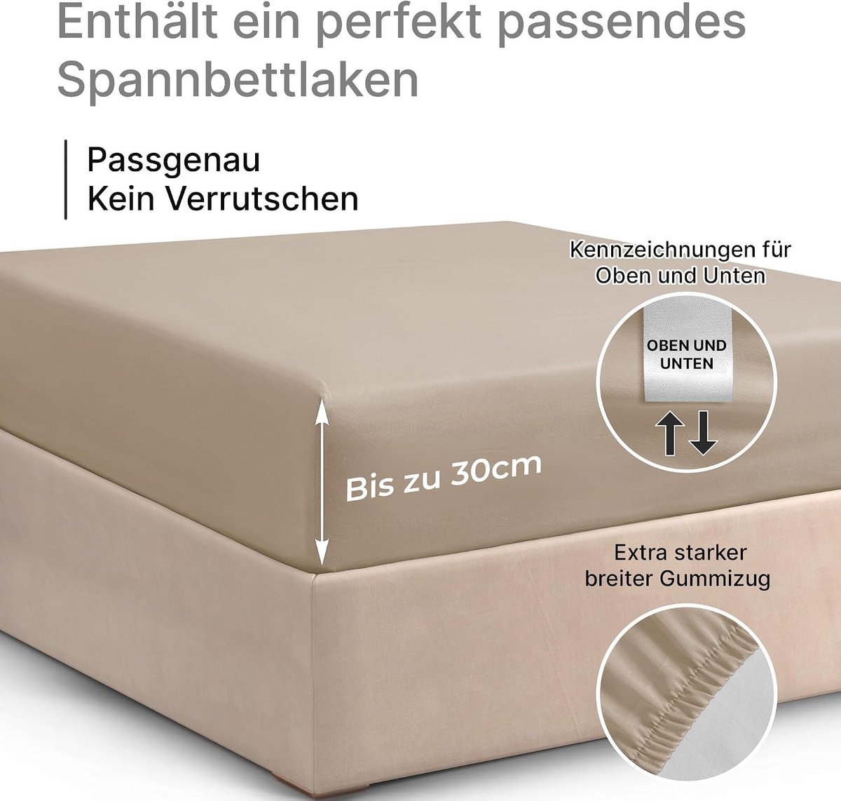 SnelShoppen - Fitted Sheet 135x190 cm - 100% Katoen - Premium 400 Draadcount - Geschikt voor Matrassen tot 30 cm Hoog - Crème Kleur - Perfect voor Bed