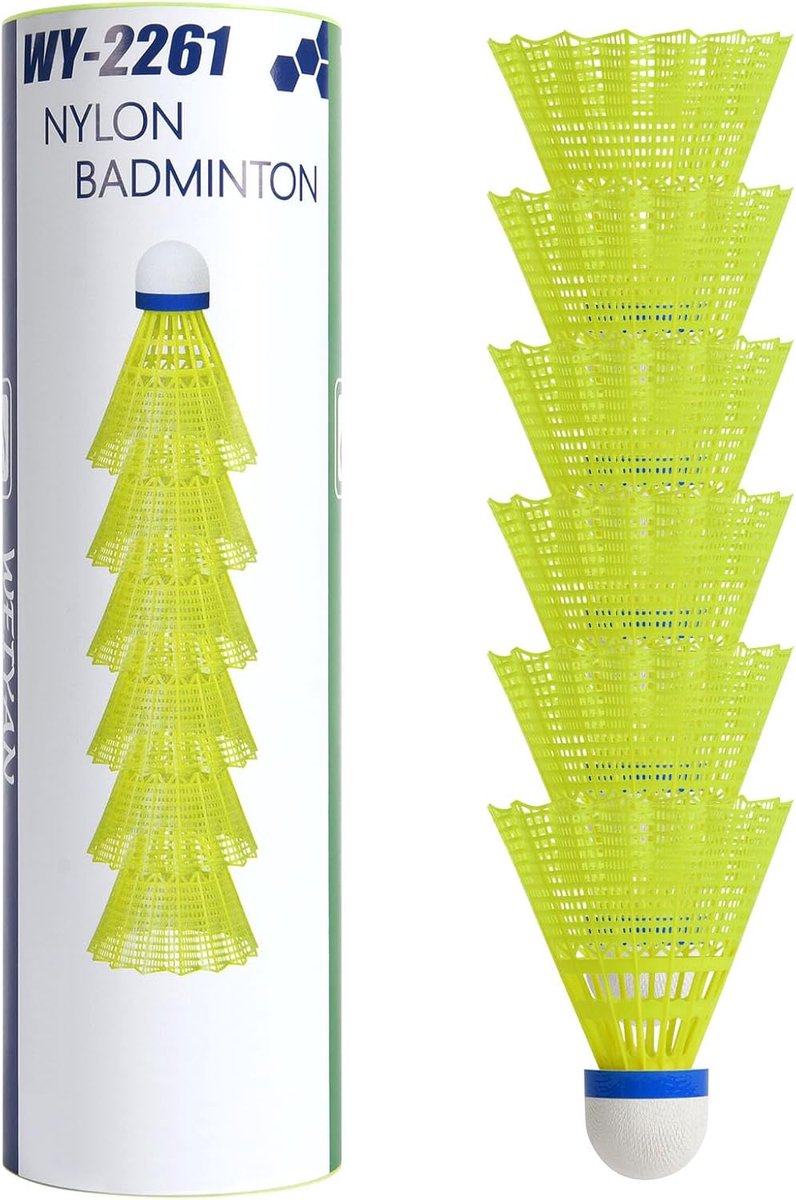 SnelShoppen - Badmintonballen Set 6/12 Stuks Nylon, Duurzame Shuttlecocks voor Indoor en Outdoor, Hoogwaardige Stabiliteit voor Training en Vrije Tijd