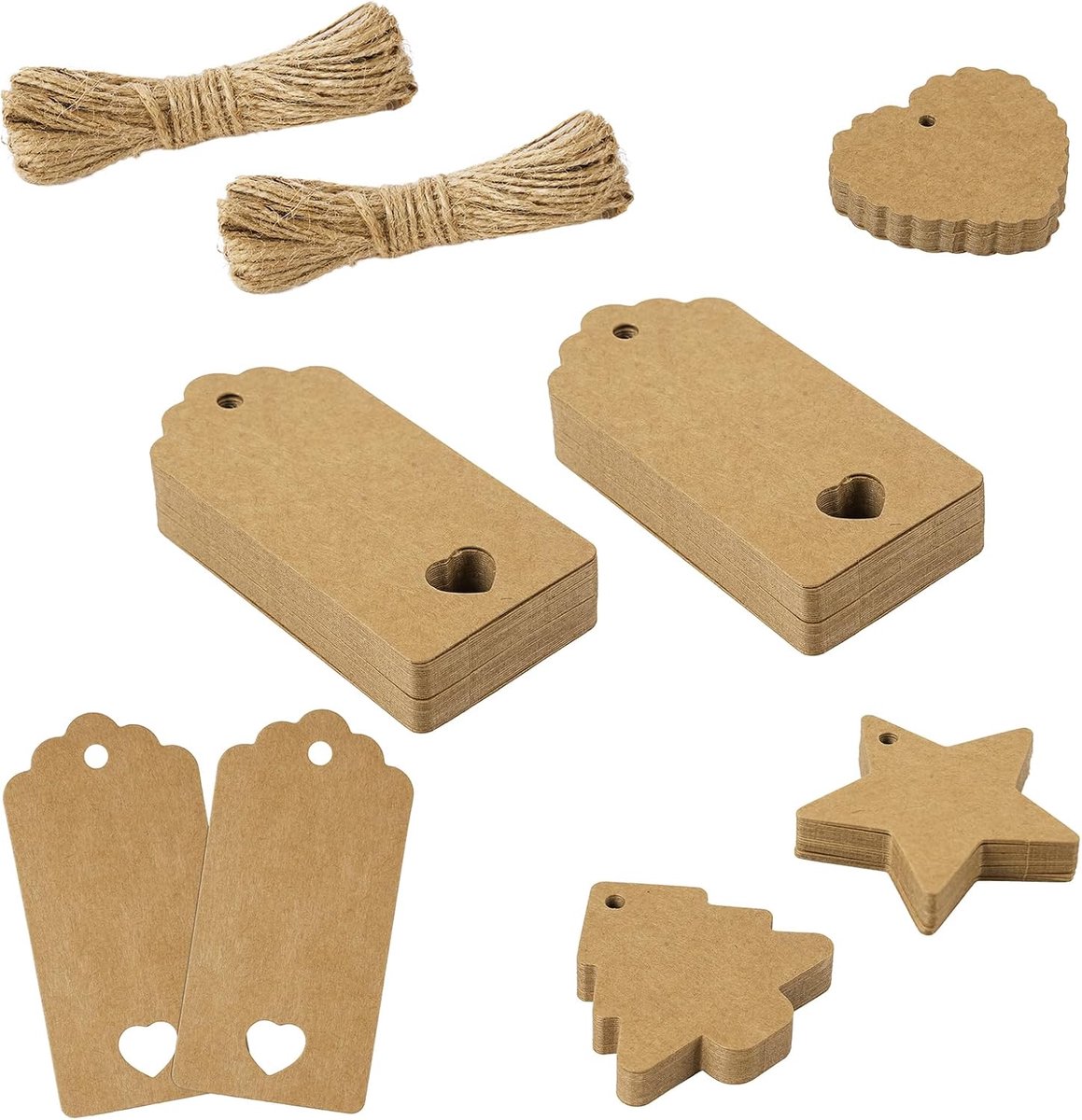 SnelShoppen - 120 Kraft Papieren Cadeaulabels met Jute Touw, Handgemaakte Labels voor Cadeau Verpakking, Bruiloft, Halloween, Thanksgiving, Kerst, DIY
