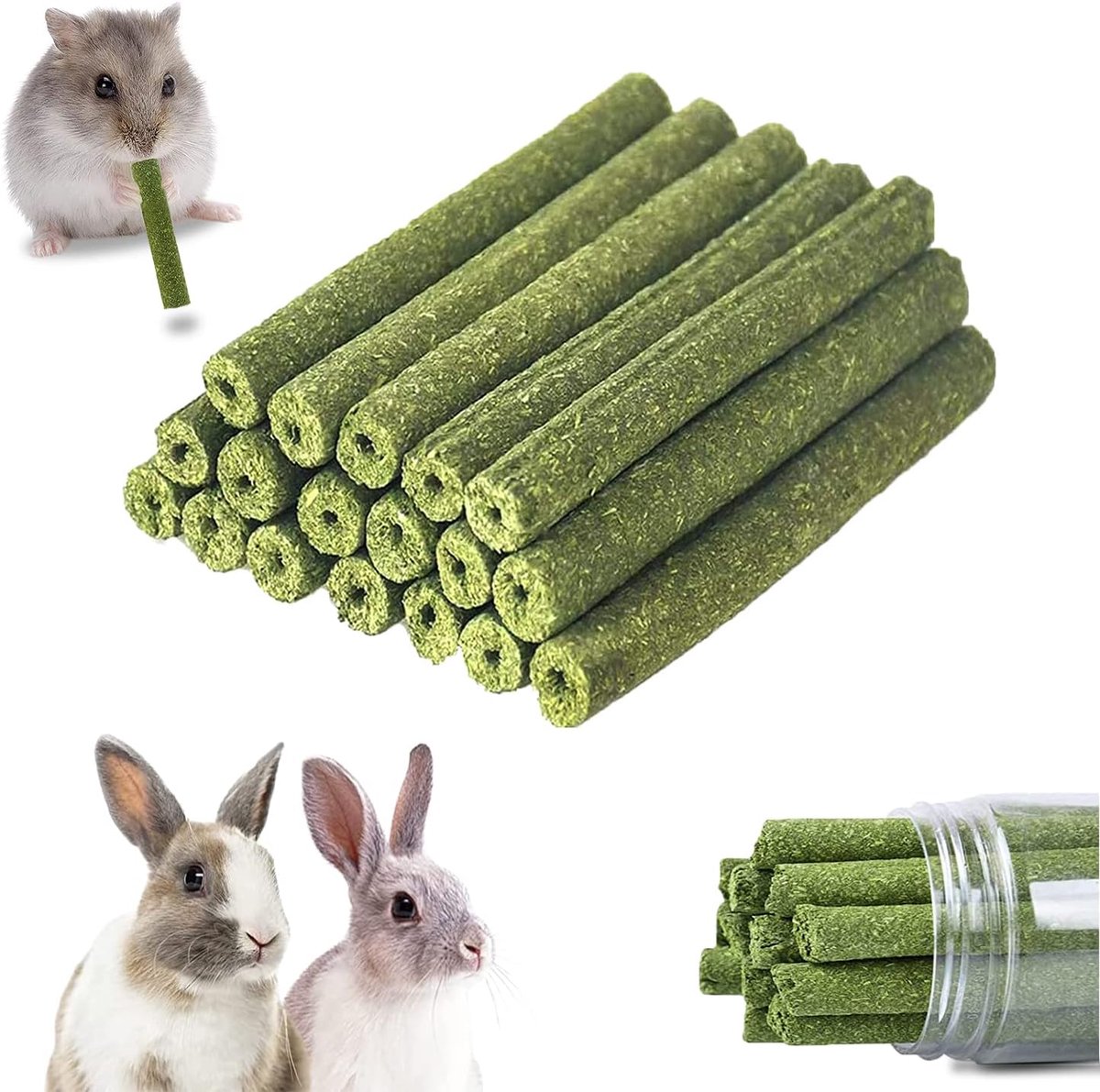 SnelShoppen - 50 Stuks Timothy Hooi Sticks voor Hamsters, Konijnen, Cavia's, Chinchilla's - Natuurlijk Kauwspeelgoed, Tandverzorging, Veilig en Biolog