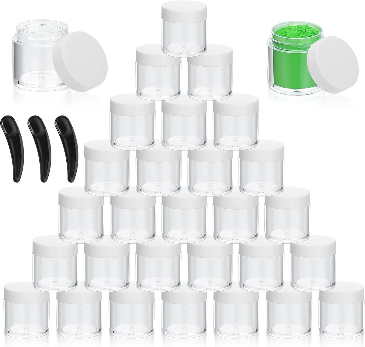 SnelShoppen - 30 Stuks Plastic Cosmetische Jars, 10g Lege Duidelijke Potjes voor Crèmes, Reizen, Monsters, Met 3 Spatels - Duurzaam en Herbruikbaar, I
