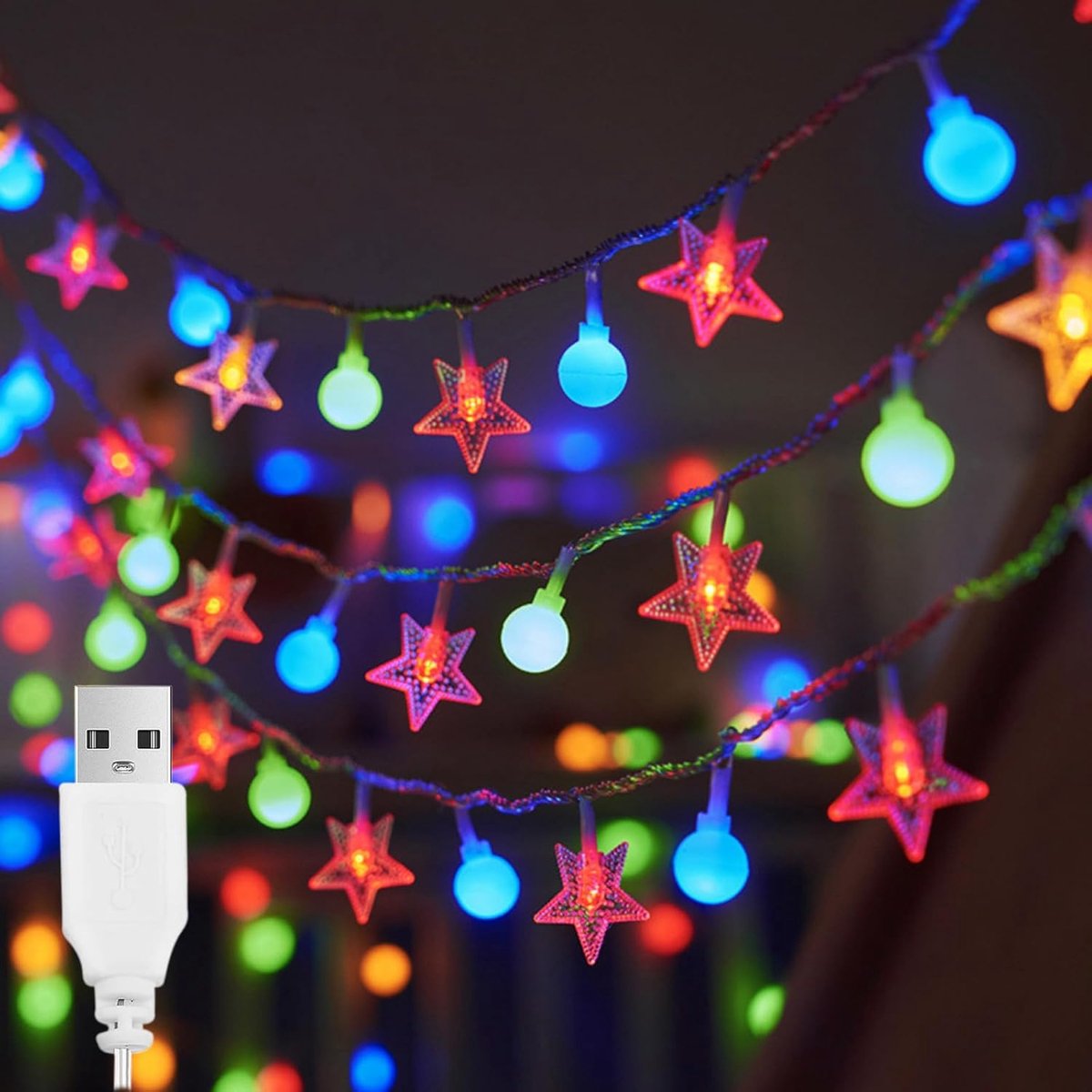SnelShoppen - Fairy Lights met Sterren USB 3 m 20 LED Bal Fairy Lights Binnen Kleurrijk USB Sterrenverlichting voor Bruiloft, Oud en Nieuw, Kerstdecor