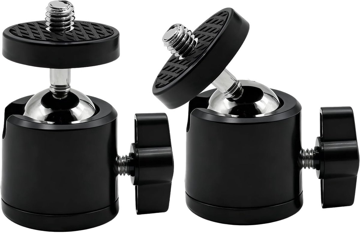 SnelShoppen - 2-Pack Mini Ball Head Tripod Hoofd 360° Rotatable 90° Tilting voor DSLR, Smartphone, LED Licht, Microfoon, Actiecamera, 1/4" Draad