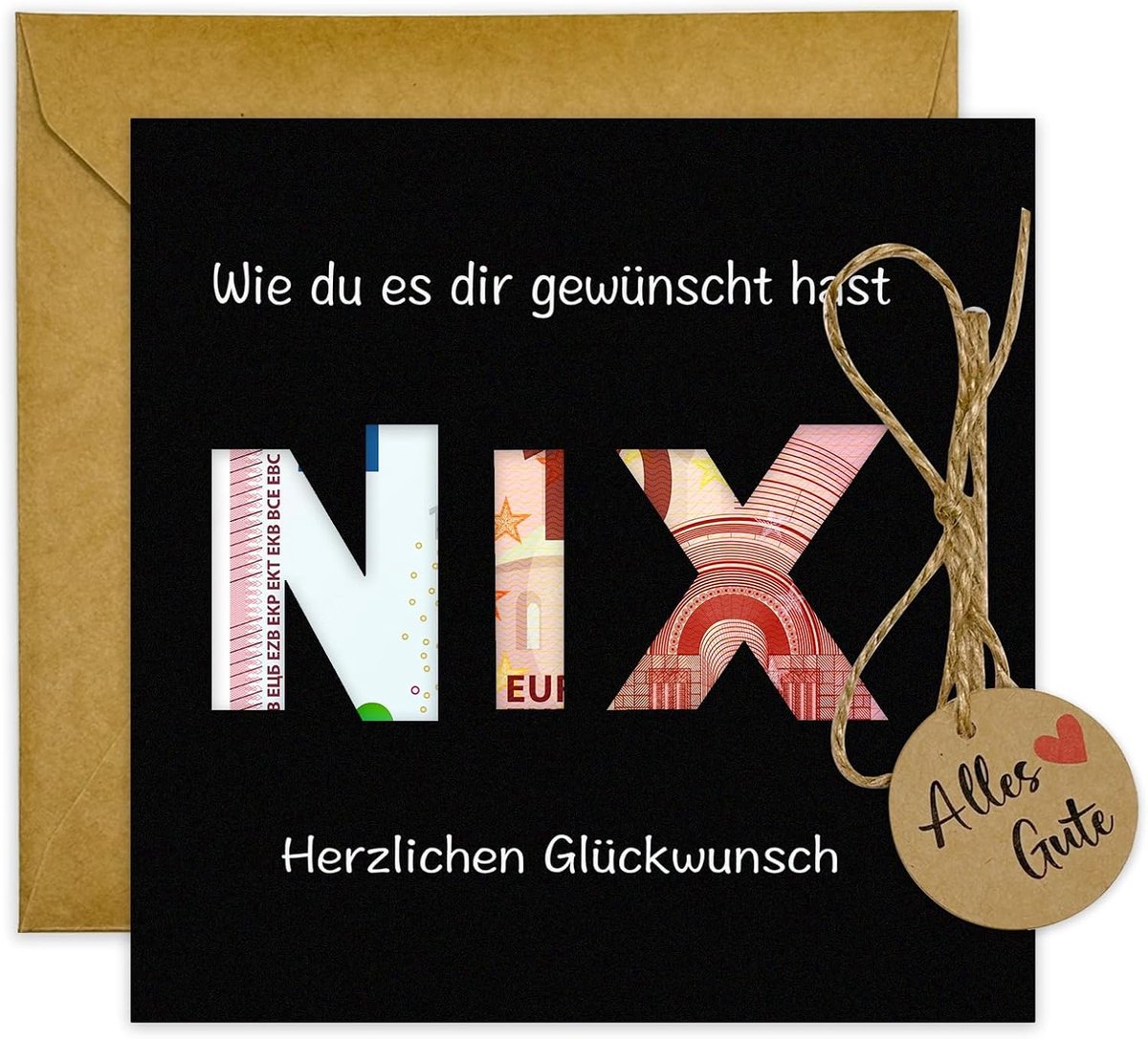SnelShoppen - JOYEASE Geldcadeauverpakking met Enveloppen als Wenskaart NIX - Origineel Geld Cadeau voor Verjaardag, Reizen, Vakantie, Bruiloft - Grap