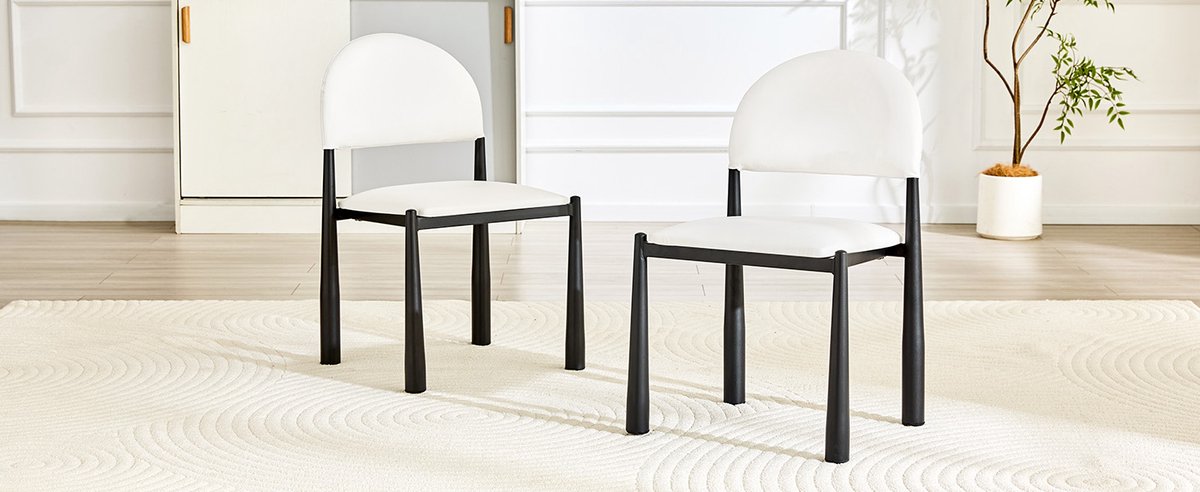 HAUSS SPOLE Eetkamerstoel - Modern Kunstleren Design - Set Van 2 - Gevoerd Met Halfronde Rugleuning & Metalen Poten - Voor Eetkamer En Keuken - Wit