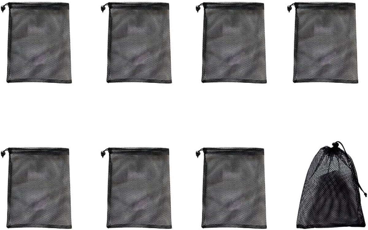SnelShoppen - Mesh Filter Bag, Pond Pump Seal Bag met Treksluiting, Tuinfilter Net Bag, Waterpomp Accessoires, 8 Stuks (30x40cm, Zwart)