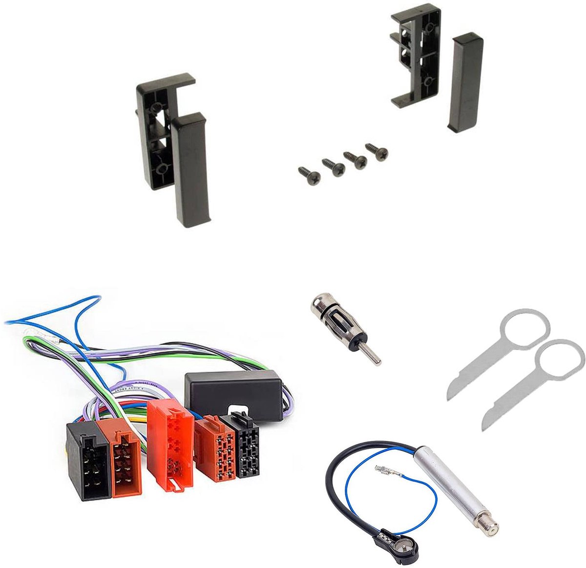 SnelShoppen - Audioproject A129 Radio Cover Set voor Audi A2 A3 A4 A6 - Actieve Adapter met 2 x Antenne Adapter DIN ISO en Release Beugel
