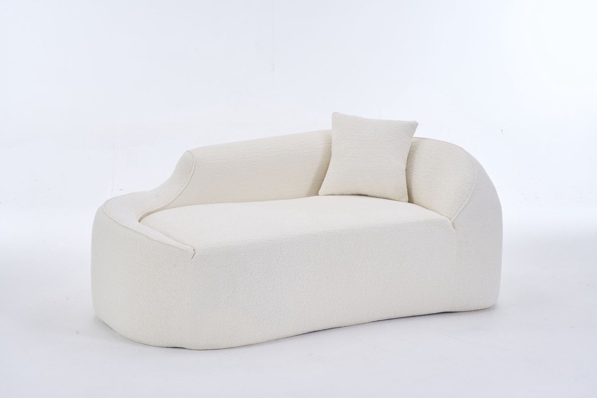 HAUSS SPOLE Chaise Longue - Moderne 2-Zits Slaapbank - Gebogen Design Met Diepe Zitting En Kussen - Voor Woonkamer En Slaapkamer - Chenille Off White