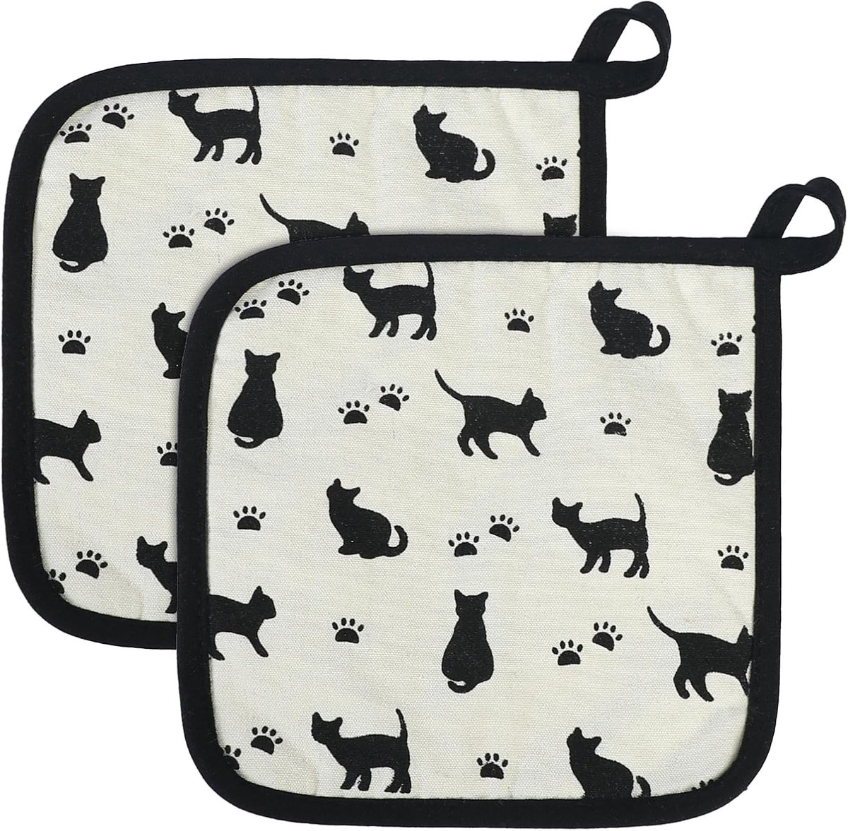 SnelShoppen - Potholders Keuken Warmtebestendige Ovenwant met Pocket Kat Patroon Design Katoen Polyester 23x23 cm - Keukenaccessoires Cadeau voor Katt