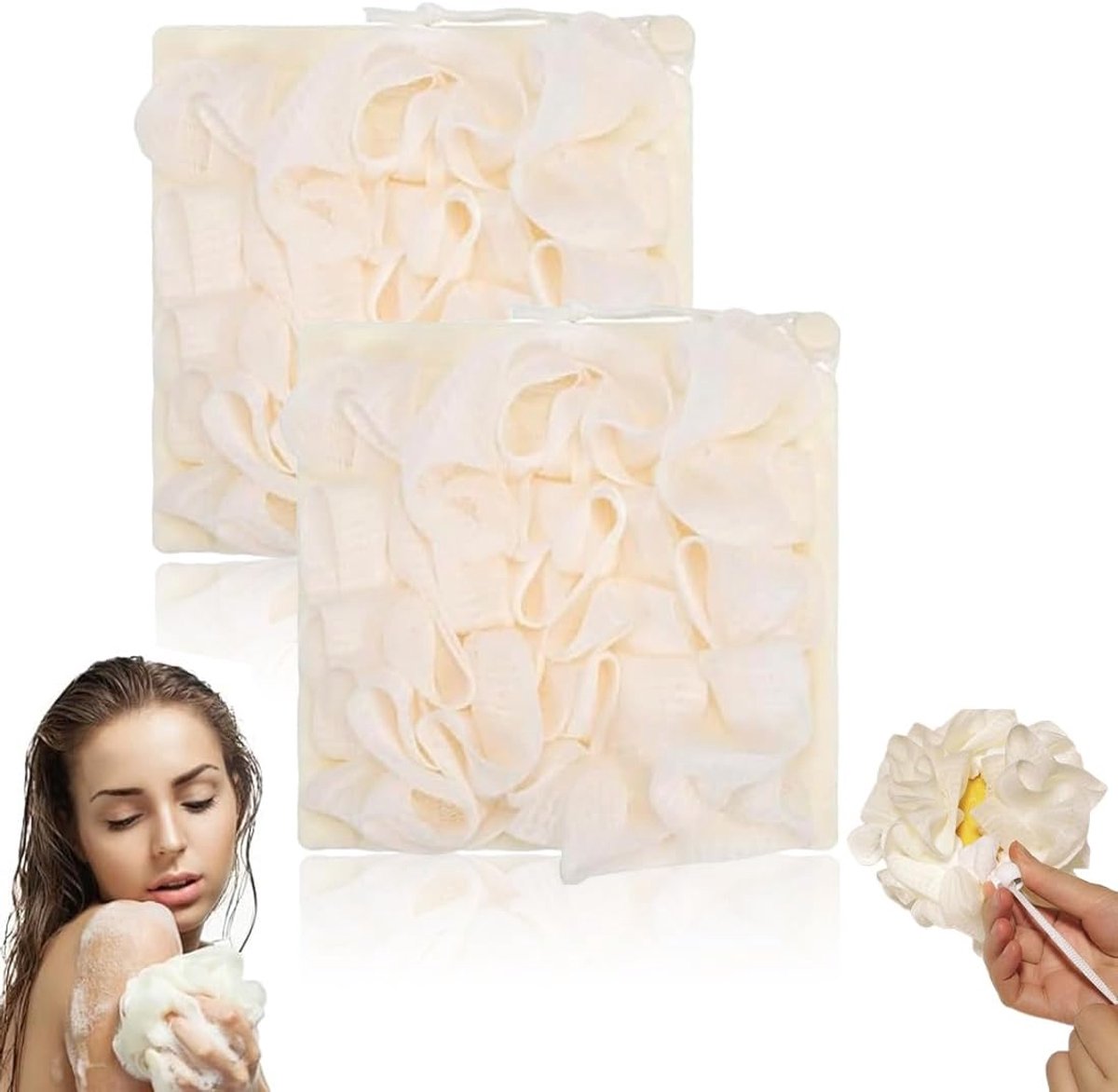 SnelShoppen - 2-in-1 Douche Bloem, 2 Bad Sponsen, Zeep Gewikkelde Doucheballen, Douche Spons voor Reiniging, Lichaam Exfoliatie, Trekkoord Douche Spon