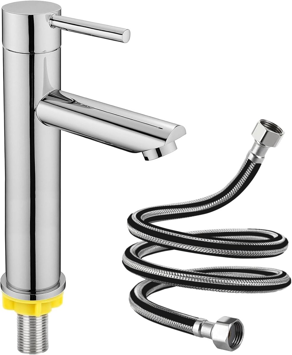 SnelShoppen - RVS Koudwaterkraan met 60 cm Aansluitslang, Ideaal voor Gastentoilet, Badkamer, Keuken, Duurzaam en Corrosiebestendig