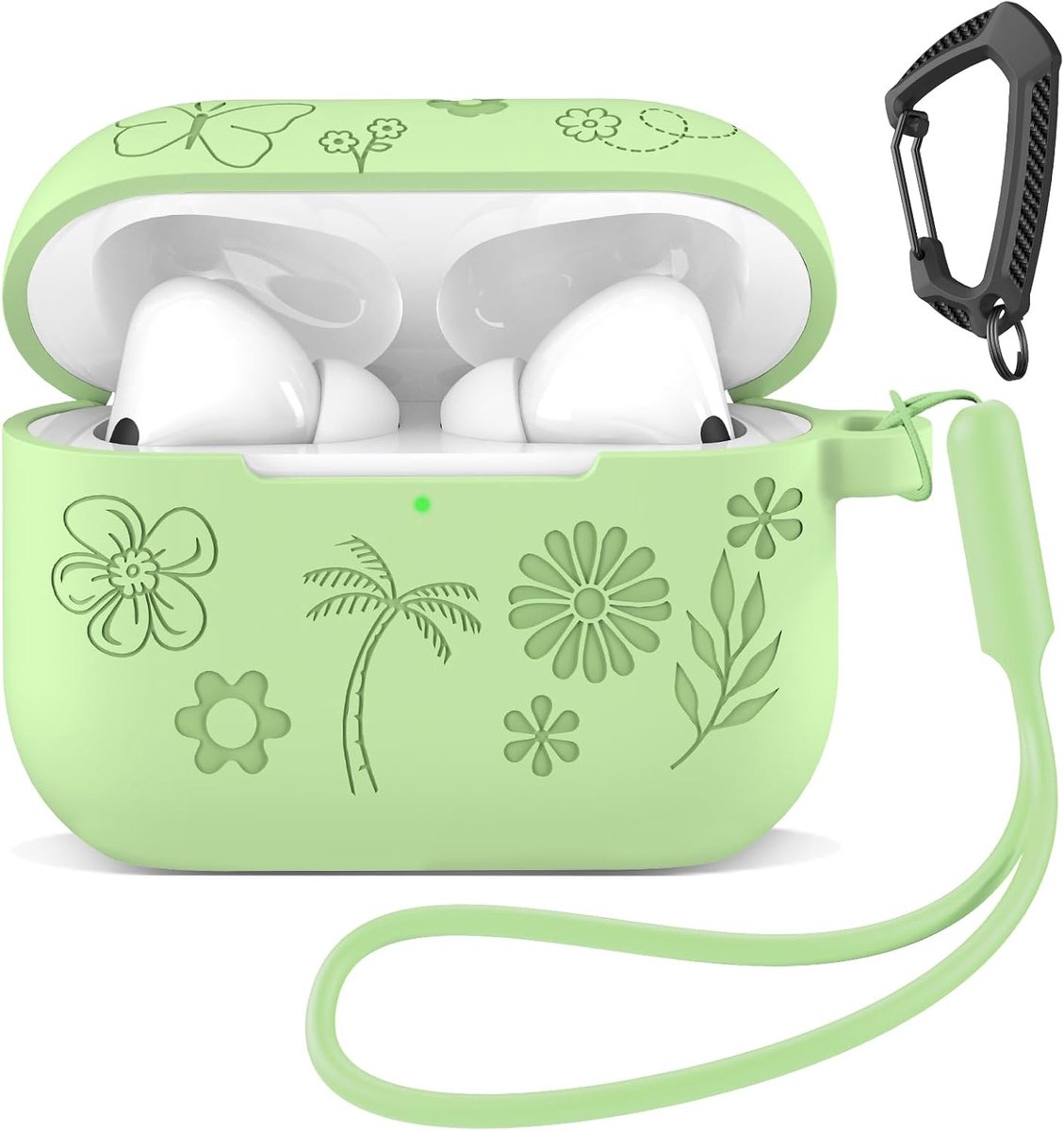SnelShoppen - Silicone Case voor AirPods Pro 3 (2025) - Schokbestendige, Krasbestendige Bescherming - Mint Groen met Karabijnhaak en Oordopjes Houder