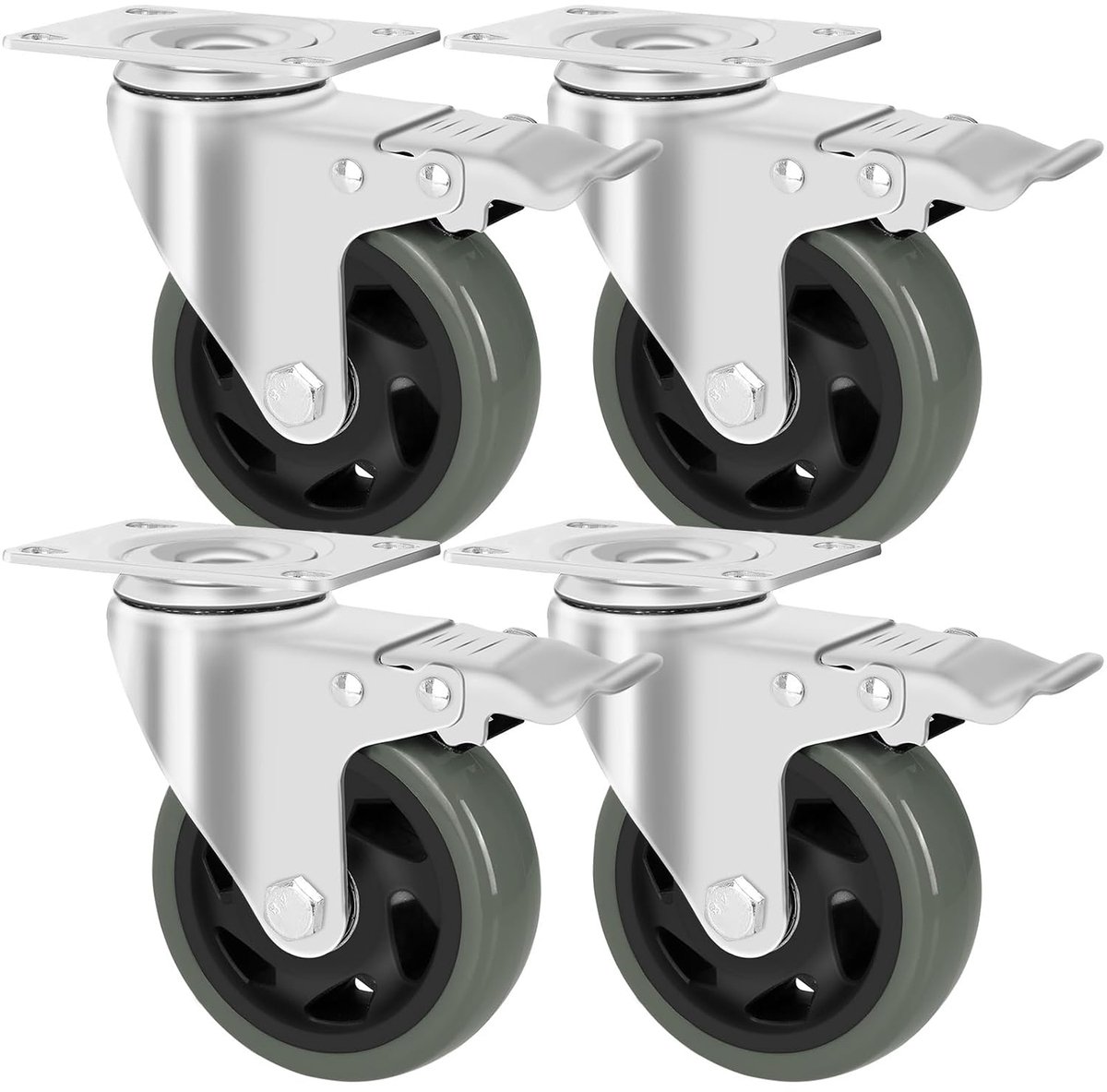 SnelShoppen - 4 Zwenkwielen 125 mm met Rem, Zware Dubbelgelagerde Transportwielen, Geluidsarm voor Meubels en Gereedschapskoffers, Laadcapaciteit 640