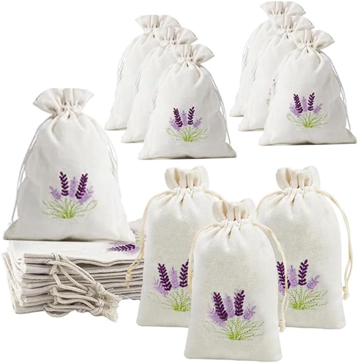 10 Stuks Lavendelzakjes van Katoen met Trekkoord - Draagbare Geurzakjes voor Kerstmis en Bruiloft, Perfect voor Aromatherapie en Decoratie