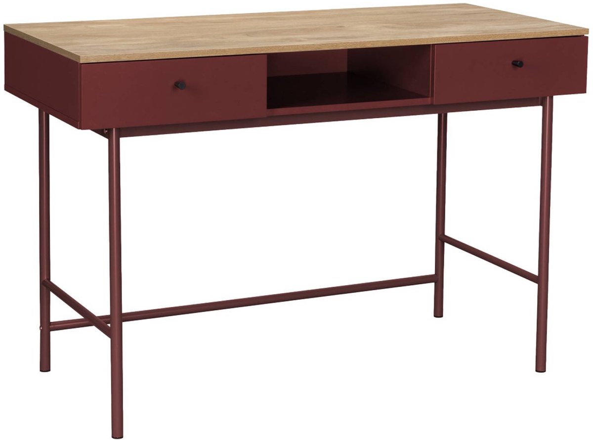 sweeek - Bureau met 2 lades en vak houteffect en ijzer - william
