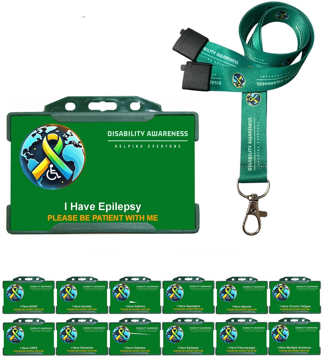 Dailygoods- Lanyard Epilepsie - Badgehouder - Uittrekbare Sleutelhanger - Metalen Clip - Veiligheidsbreakaway Clip - Plastic Creditcardmateriaal - Identiteitskaart