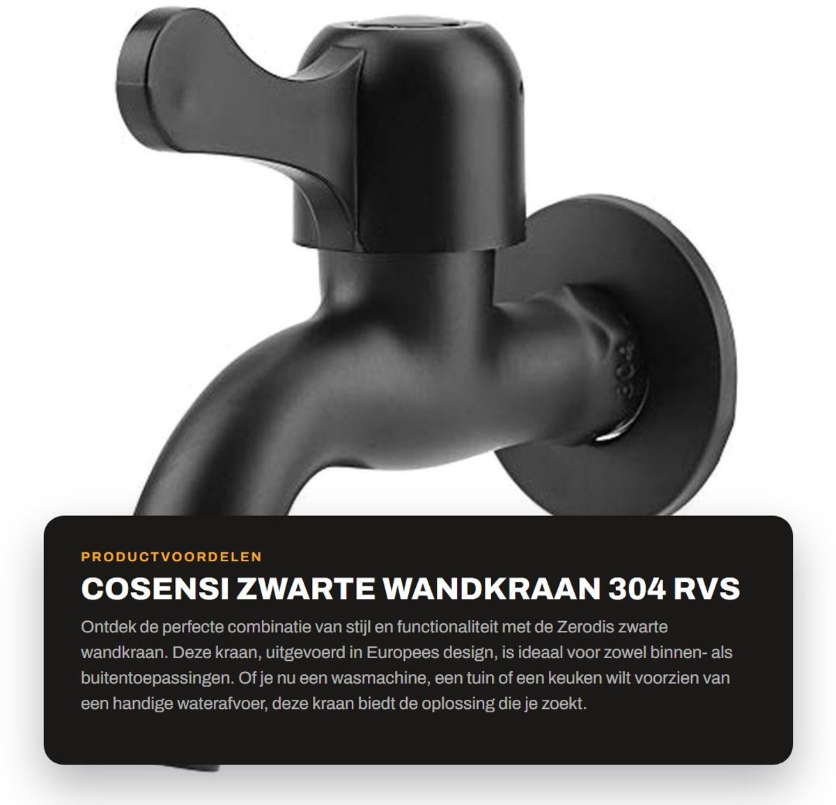 Dailygoods- Wandkraan Zwart - Wandmontage - Keukenkraan - Muurkraan - 304 Roestvrij Staal 