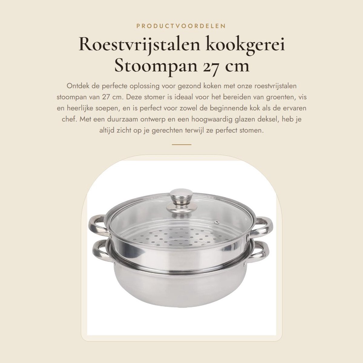 Dailygoods- Stoompan 27 cm - Roestvrij Staal - Dubbele Ketel - Hoogwaardig Glas Deksel - P