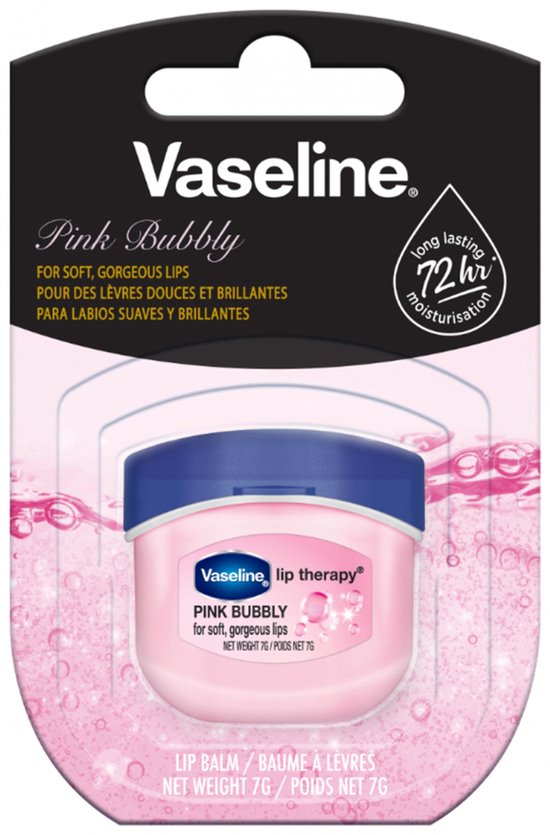 Vaseline Pink Bubbly lippenbalsem potje, 7g. Roze met blauw deksel. Voor zachte, prachtige lippen.