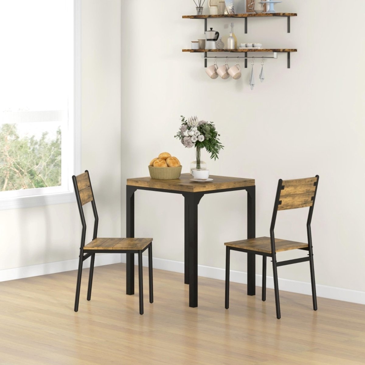 MIVRAY Eethoek 60 x 60 cm - 3-Delige Eettafelset Voor 2 Personen - Keuken En Ontbijthoek -