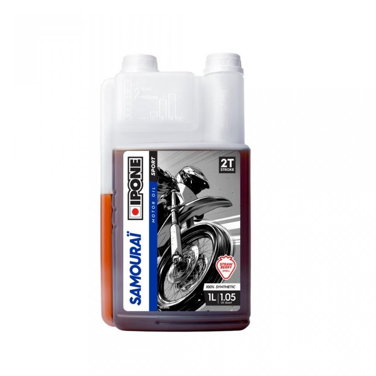 Huile 2T Ipone Samouraï fraise bidon doseur 1L pour moto cross mélange manuel