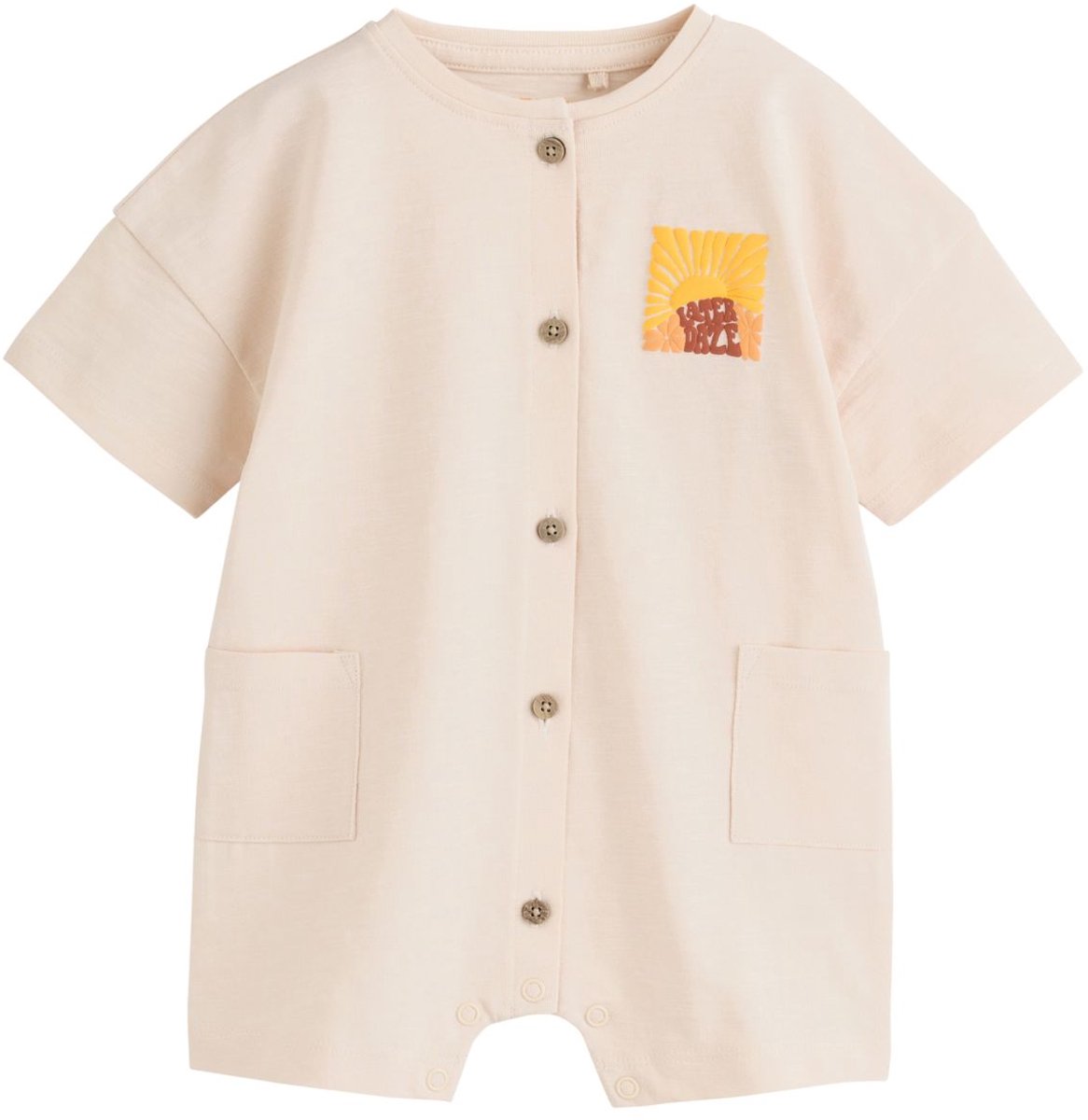 Next - Pasgeboren unisex - Rebecca Zwanzig babyrompertje met knopen en opvallende print - Crème