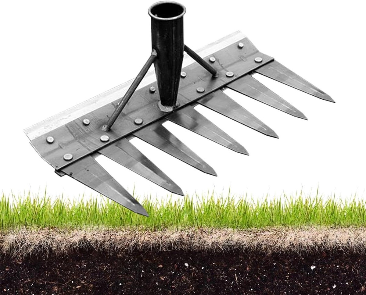 Gazon hark - Gras verwijderaar - Tuin onderhoud - Dubbelzijdig ontwerp - 7 tanden - Metaal