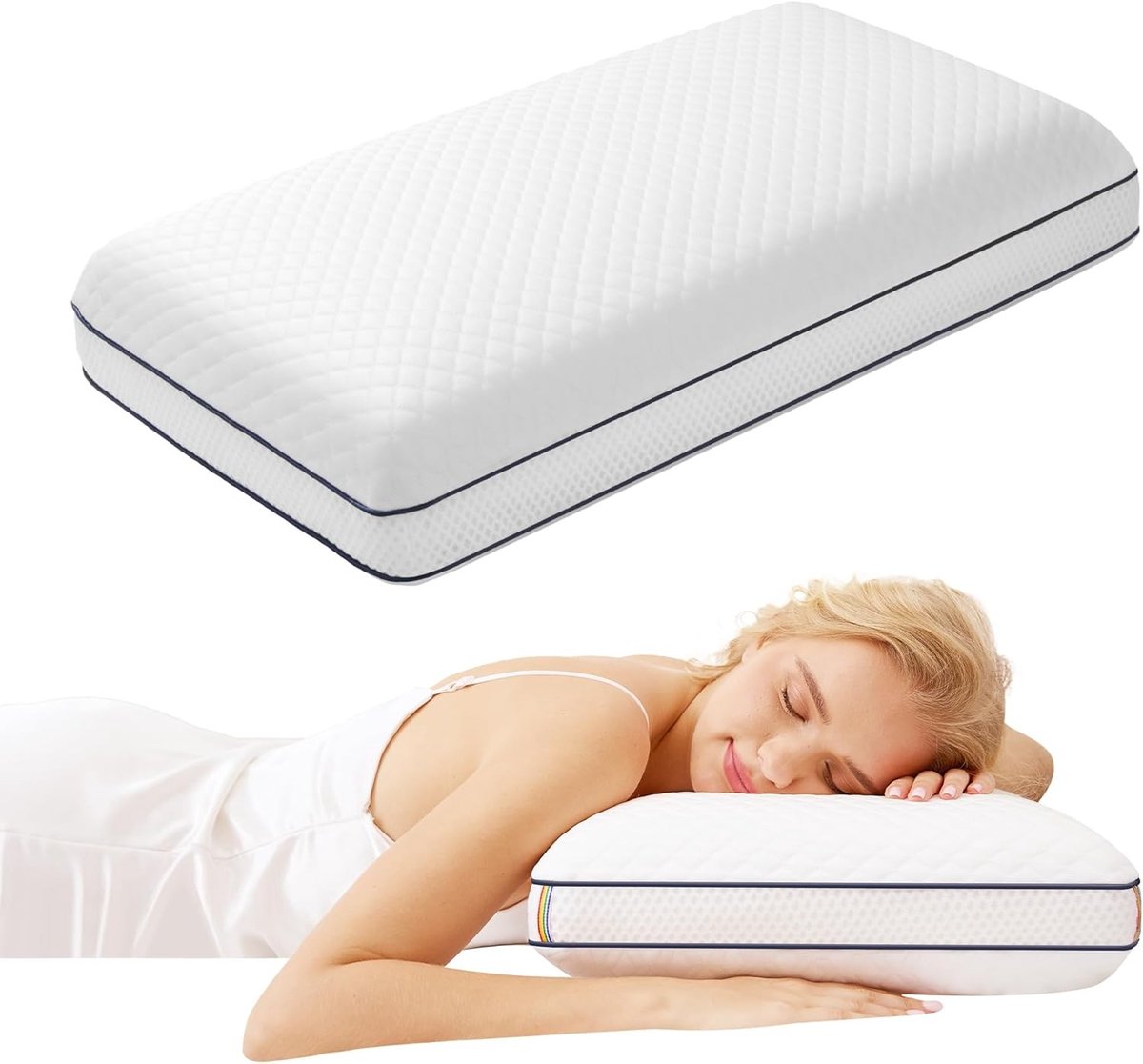Ergonomisch Gel Geheugen Foam Kussen met Afneembare Wasbare Hoes, Orthopedisch Kussen voor Zij- en Rugslapers, Ideaal tegen Nekpijn, 70 x 40 x 13 cm