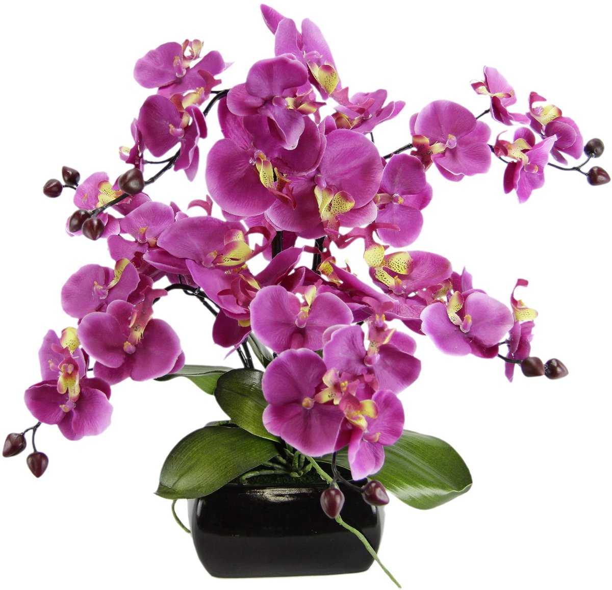 Omgoods - Kunstbloem Orchidee met Bladeren en Luchtwortels in Keramieken Pot