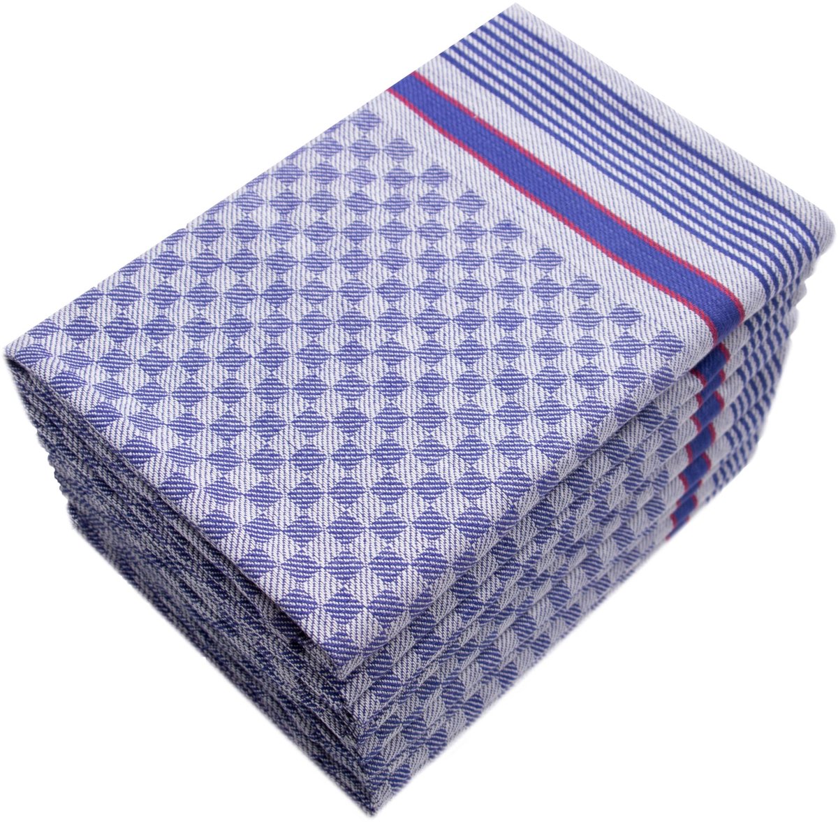 Omgoods - Set van 10 Katoenen Theedoeken in Blauw-Wit Geruit