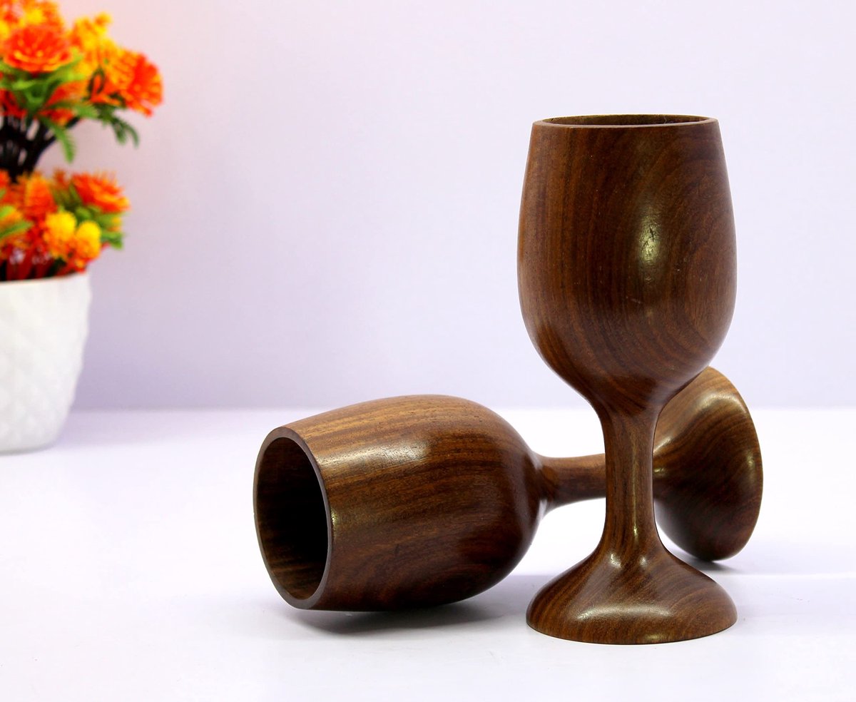 Omgoods - Set van 2 Houten Champagneglazen 250ml