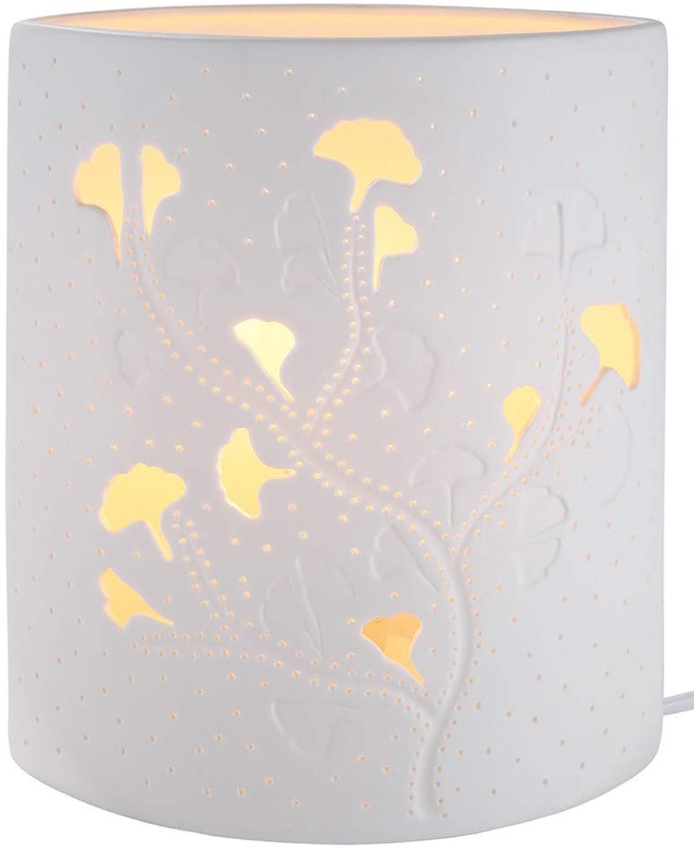 Omgoods - Porseleinen Tafellamp met Ginkgo Motief en Sleuven
