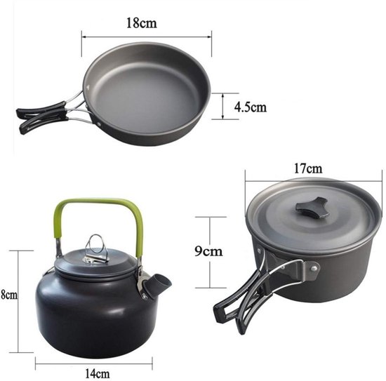 Omgoods- Kookgerei Opvouwbaar - Camping Pannenset - Steelpan - Theepot - Nylon Tas - Antislip Handvat - Kookset — afbeelding 5