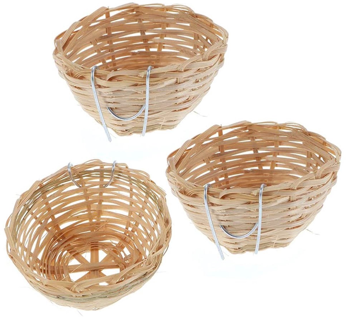 Omgoods- Vogelnest Handgemaakt - 3 Stuks - Natuurlijk Bamboe - Vogelhuis met Haak - Voor Parkieten/Papagaaien - Duurzaam en Comfortabel - Vogelhuisje