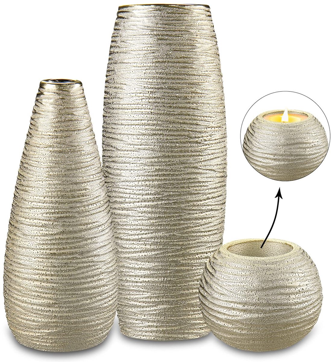 Omgoods - Set van 3 Decoratieve Keramische Vazen voor Pampasgras