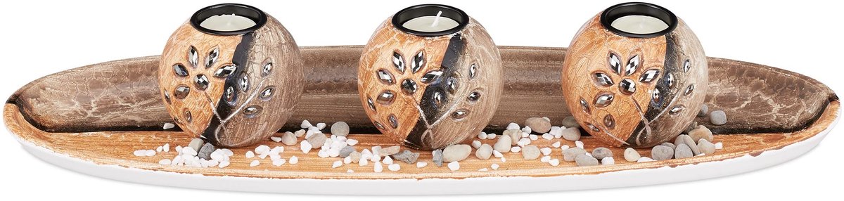 Omgoods - Set van 3 Theelichthouders met Decoratieve Steen - 51.5 cm