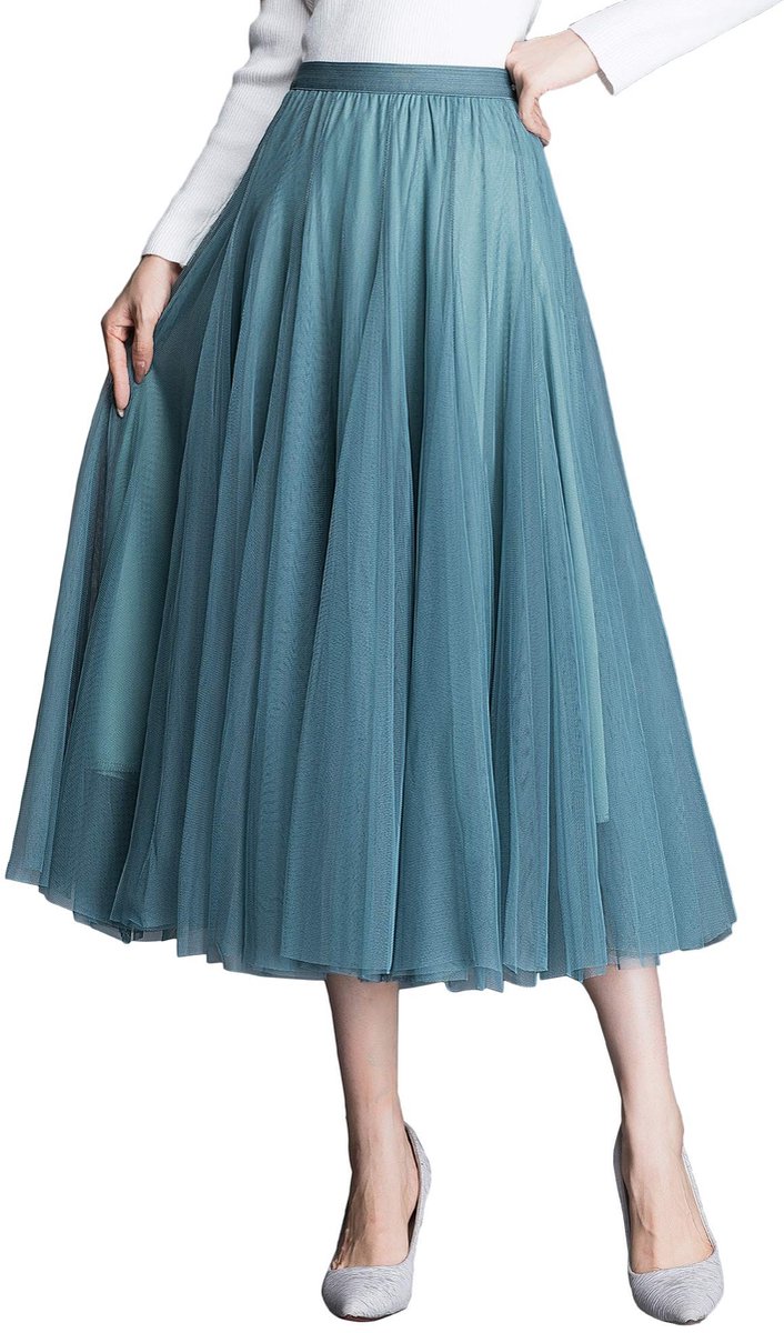 Omgoods - Midi Tulle Rok met Hoge Taille voor Vrouwen