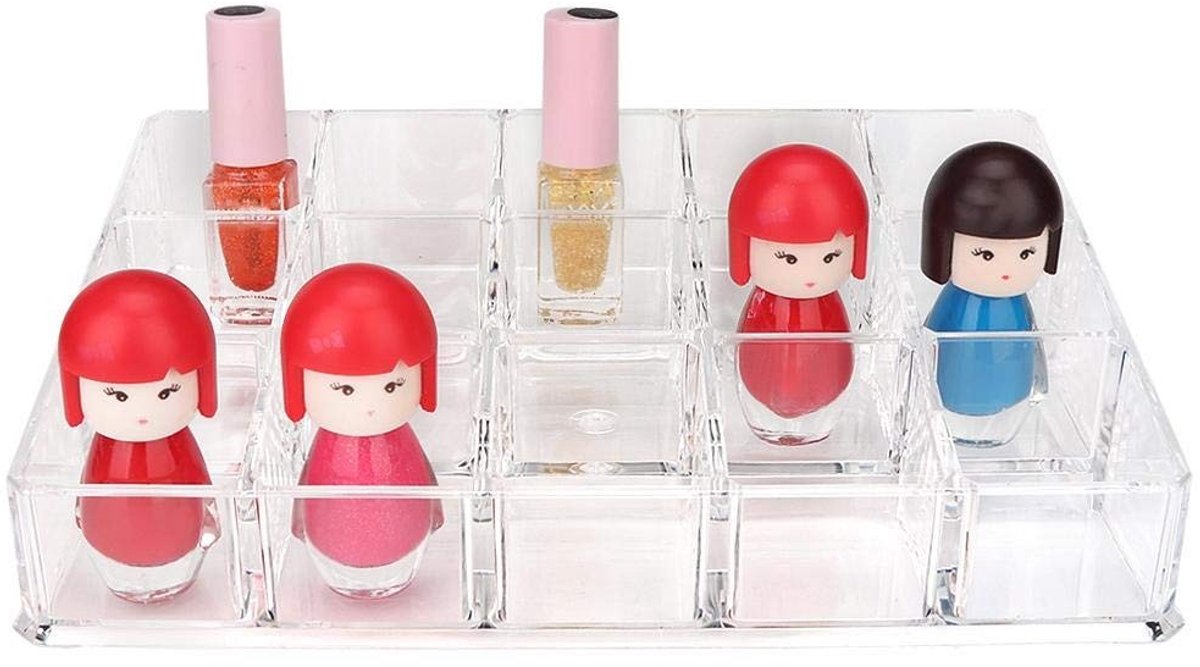 Omgoods- Nagellak Displayhouder 15 Roosters - Cosmetica Organizer - Acryl Opbergdoos - Lippenstift Houder - Strak Ontwerp - Transparant