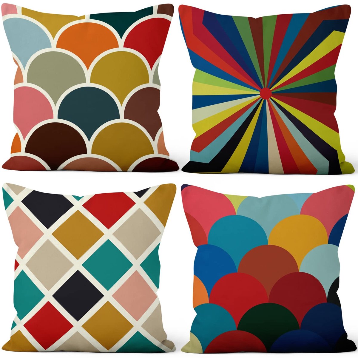 Omgoods - Set van 4 Kussenhoezen met Kleurrijk Geometrisch Patroon