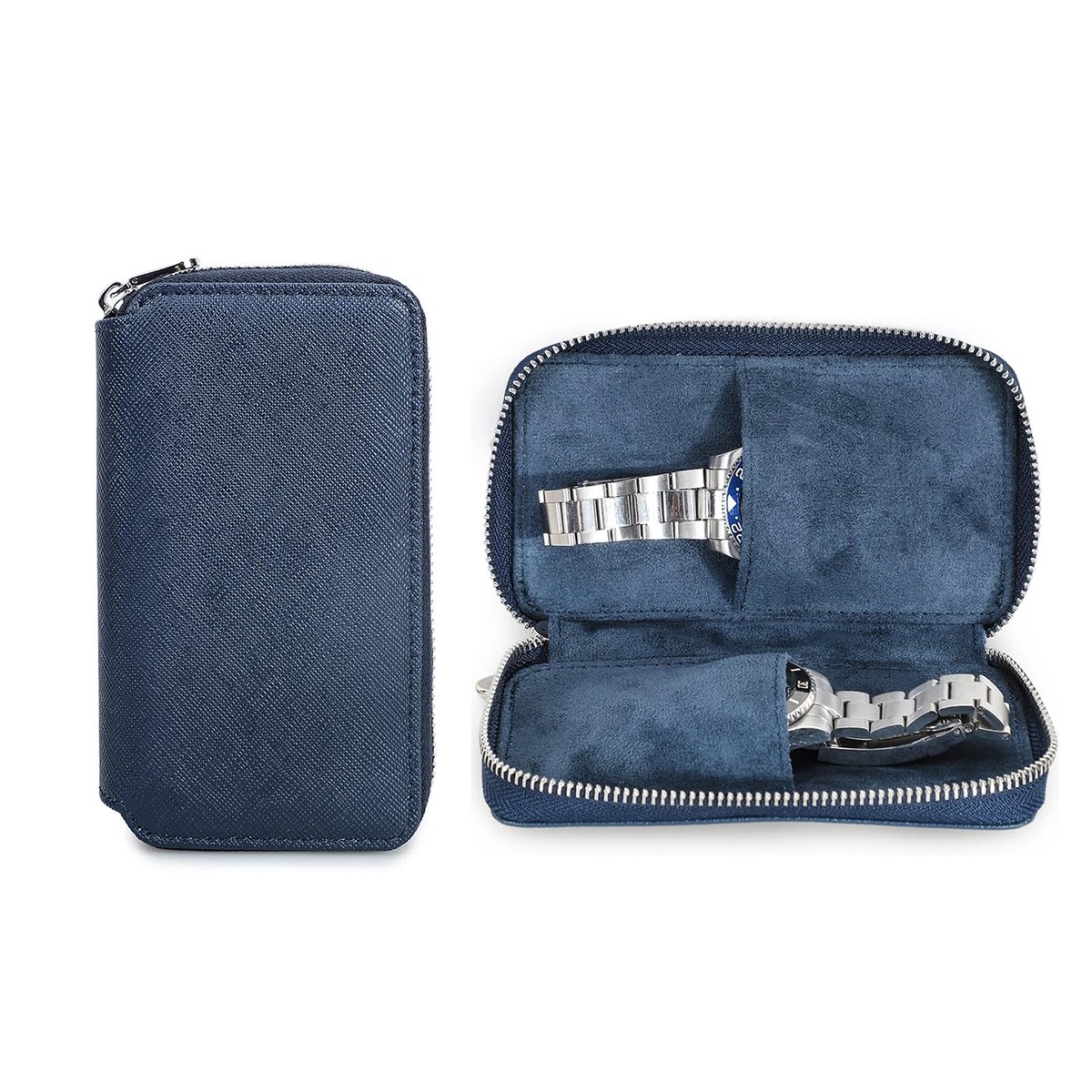 Omgoods - Luxe Saffiano Leren Horlogedosentasje voor 2 Horloges