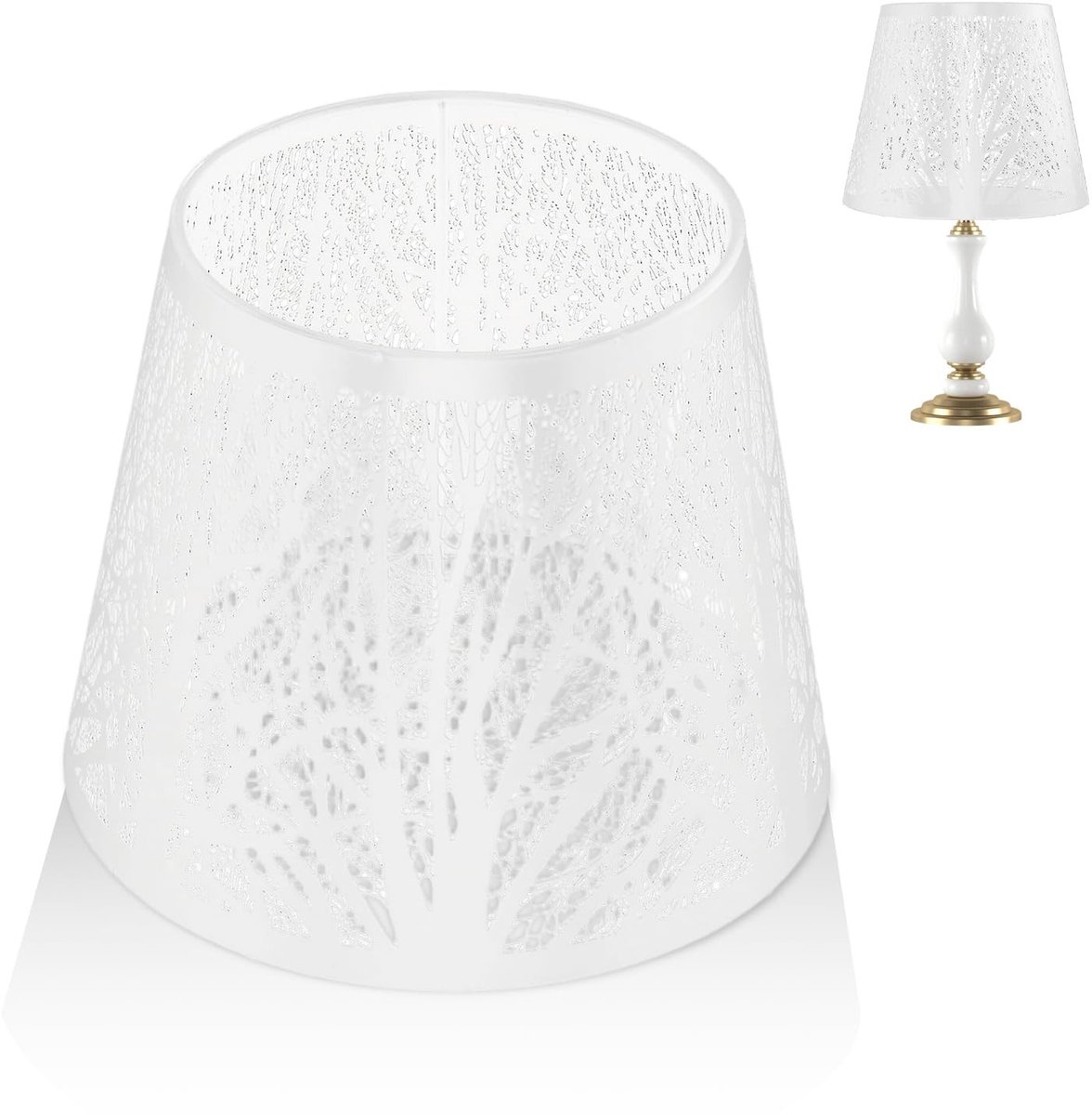 Omgoods - Gesneden Smeedijzeren Schaduw Bosboom Vorm Vintage Lampenkap - Decoratieve Lampenkap Wit - E27 Mini Decoratie - Perfect voor Tafellamp en...
