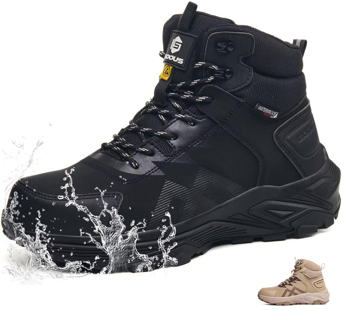 SnelShoppen - Veiligheidsschoenen Heren Hoog S3 ESD Waterdichte Ademend Veiligheidslaarzen Dames met Stalen Neus Sneakers Zwart EU 45