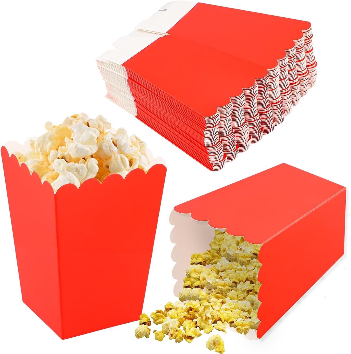 SnelShoppen - 50 Mini Popcorn Dozen, 3 Kleuren Popcorn Verpakking, Papieren Popcorn Containers voor Feest, Verjaardag, Bruiloft, Bioscoop, Carnaval -