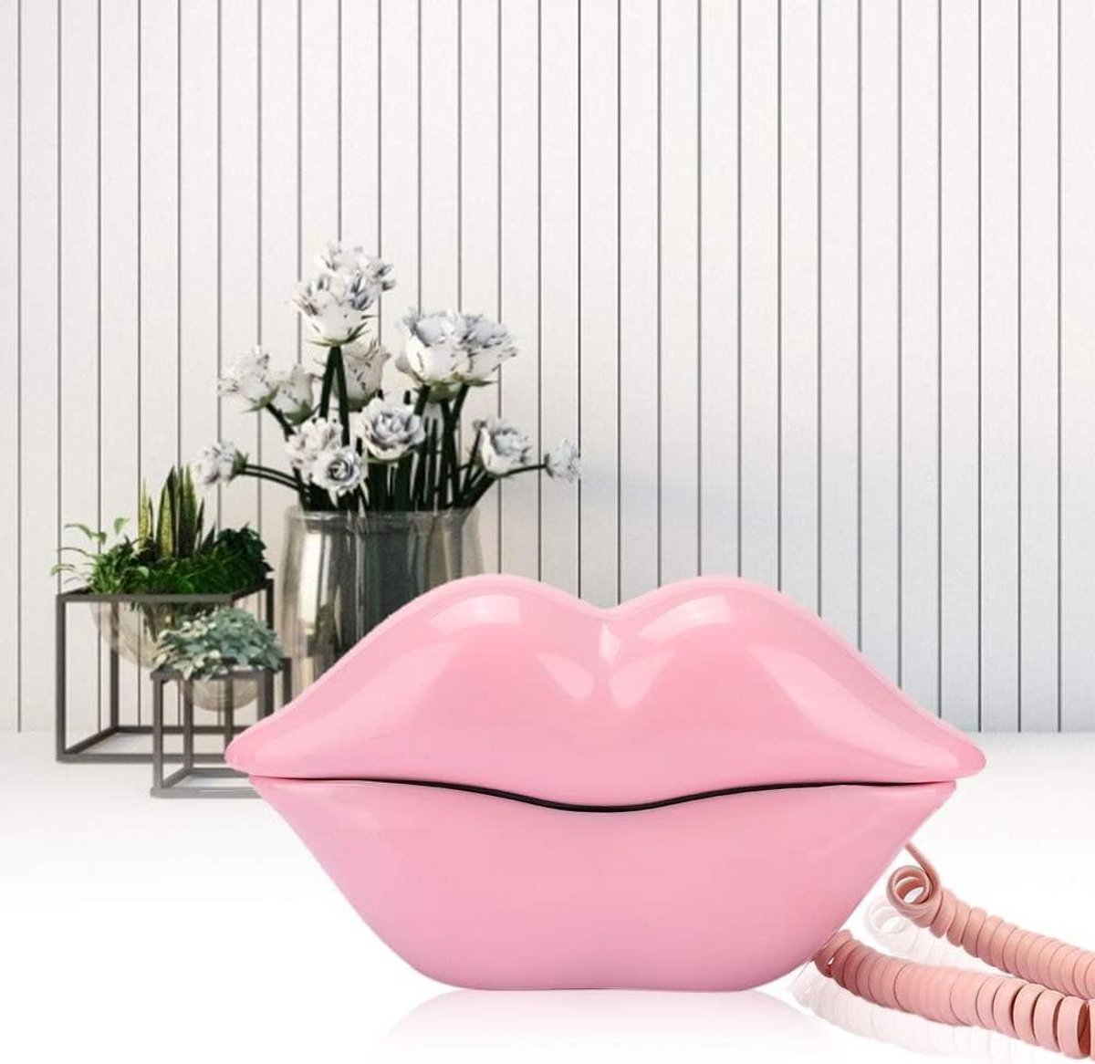 Vaste Telefoon - Bureau Telefoon - Stijlvolle Communicatie - Uniek Lippen Design - 23 x 13 x 8 cm - Roze