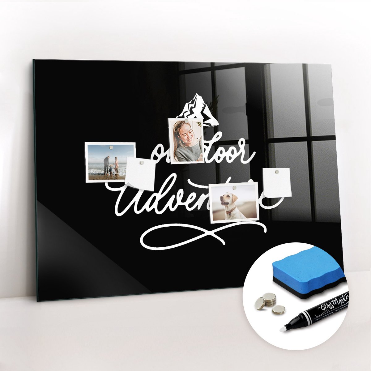 Tulup Whitebord - Buitenavontuurbos - 100 x 70 cm - Zwart Memobord Keuken - Gratis 5 Sterke Magneten + Whiteboard Marker & Wisser - Decoratief Magnetisch Bord - Magnetisch Bord Kind - Ideeënbord Thuiswerkplek