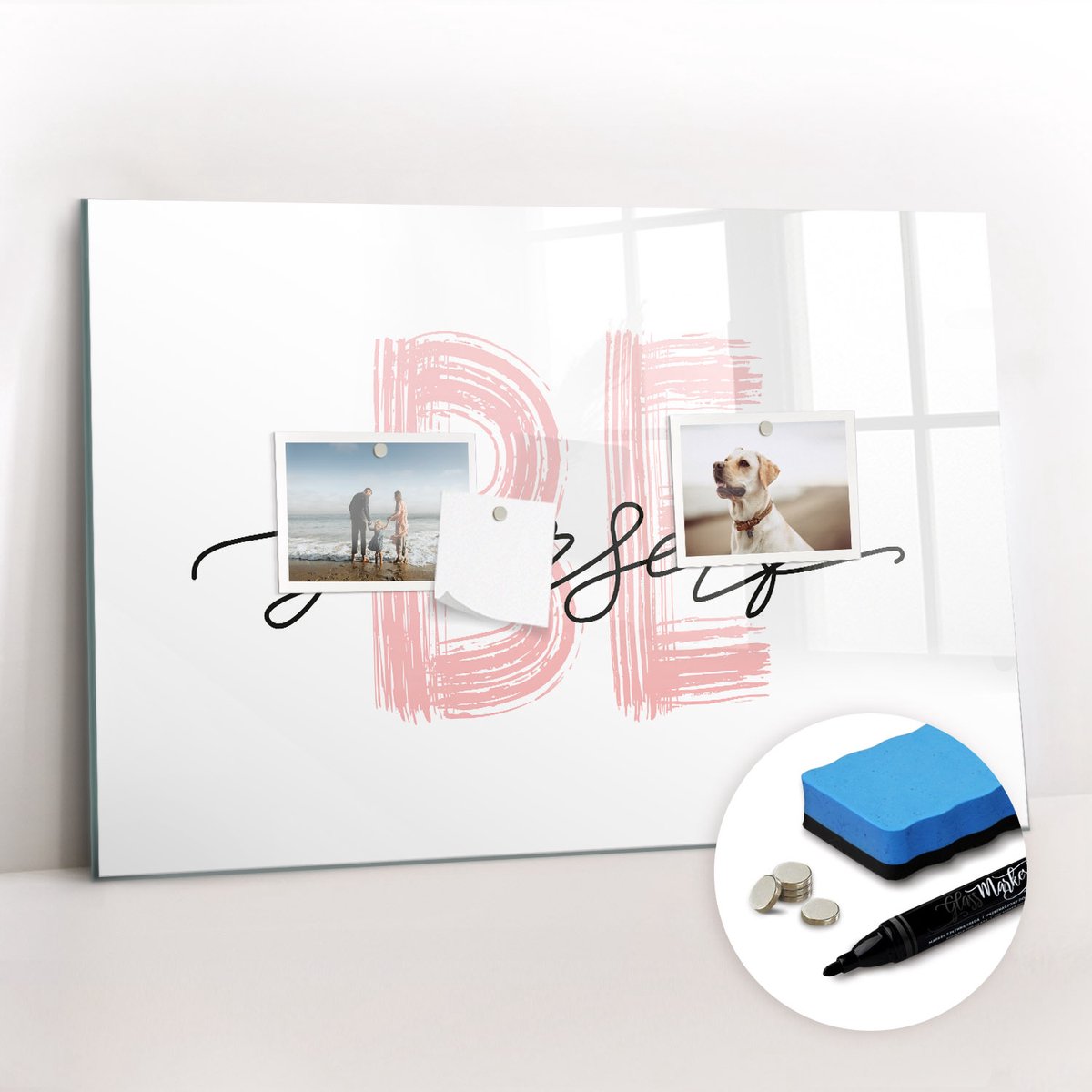 Tulup Whitebord - Motivatie-inscriptie: Wees jezelf - 60 x 40 cm - Wit Memo Magneetbord - Gratis 5 Sterke Magneten + Whiteboard Marker & Wisser - Scandinavisch Design Bord - Magneetbord Keuken - Planning Muur