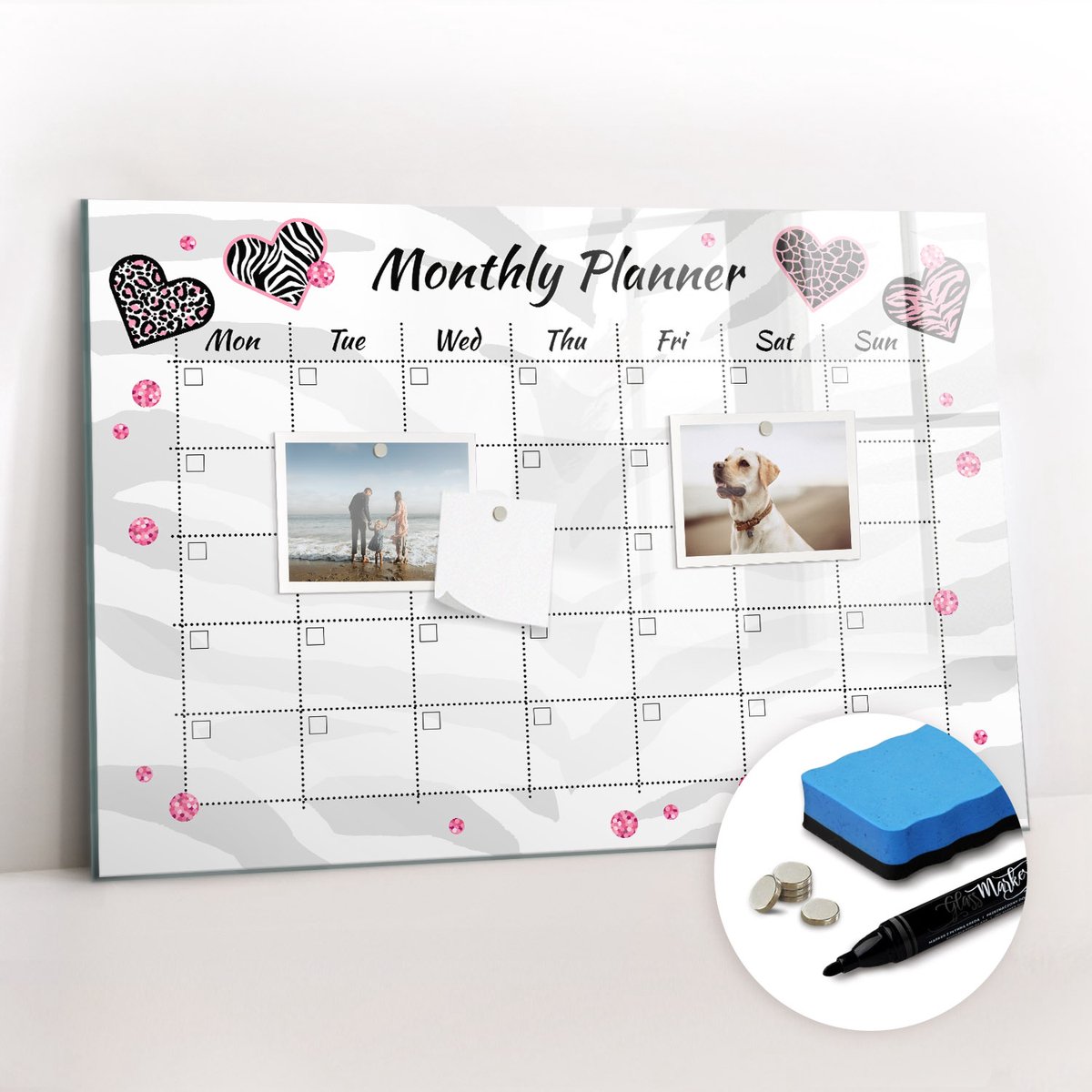 Tulup Whitebord - Maandelijkse modeplanner - 60 x 40 cm - Veelkleurig Magneetbord Design - Gratis 5 Sterke Magneten + Whiteboard Marker & Wisser - Scandinavisch Design Bord - Magneetbord Muur - Planning Muur