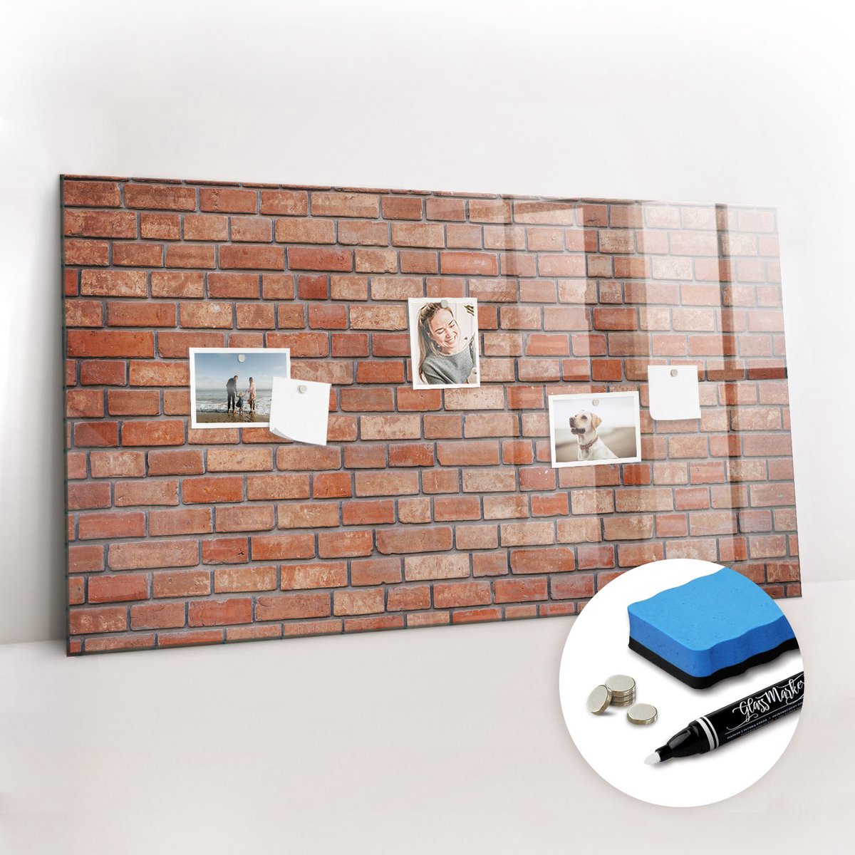 Tulup Whitebord - Bakstenen muur - 120 x 60 cm - Rood Magneetbord Rechthoekig - Gratis 5 Sterke Magneten + Whiteboard Marker & Wisser - Stylish Memo Board - Memobord Keuken - Notitiebord Werkplek
