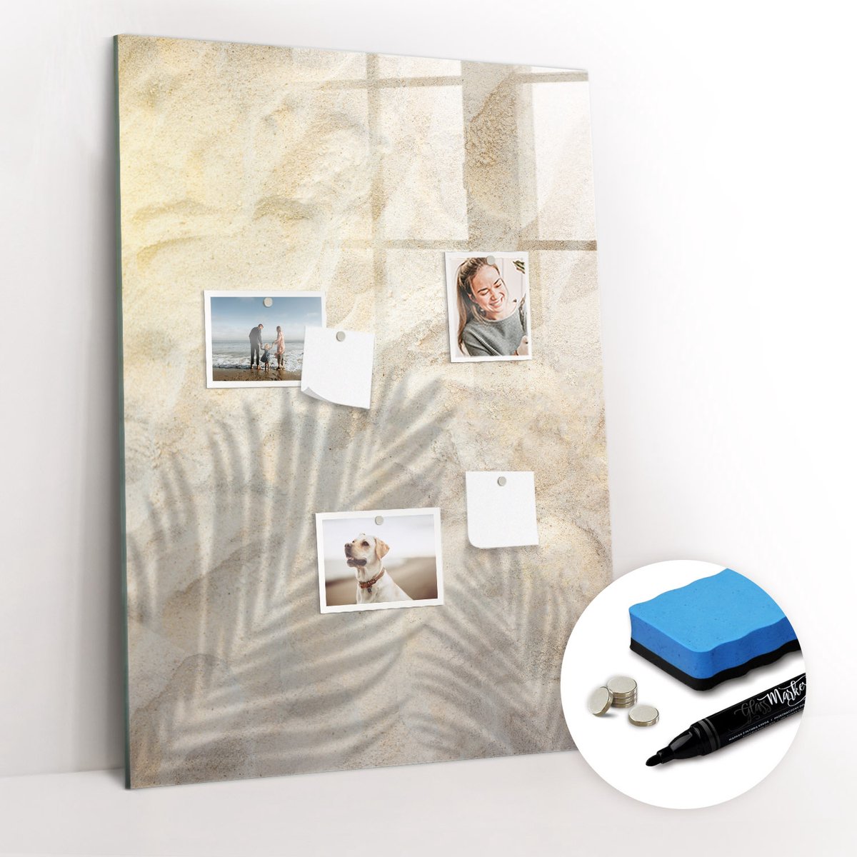 Tulup Whitebord - Zand op het strand in de zomer - 70 x 100 cm - Geel Magnet Board - Gratis 5 Sterke Magneten + Whiteboard Marker & Wisser - Organizer Muur - Magneetbord Rechthoekig - Organiseer Je Bureau
